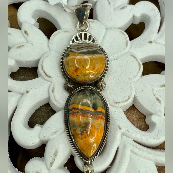 Bumblebee Jasper 925 Sterling Silver Pendant 12.6g Artisan Natural Gemstone - Picture 10 of 11